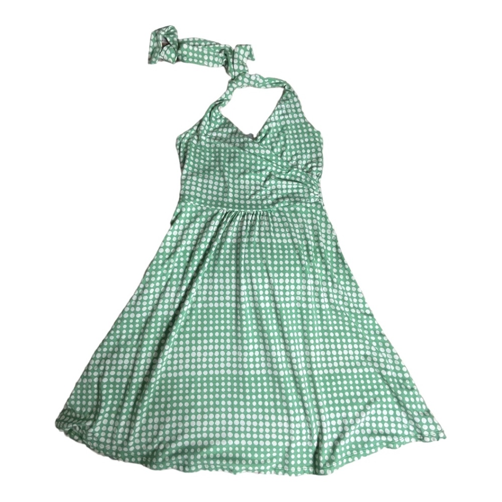 Boden St. Lucia Polka Dot Halter Dress Green and White Polka Dots Size 6P